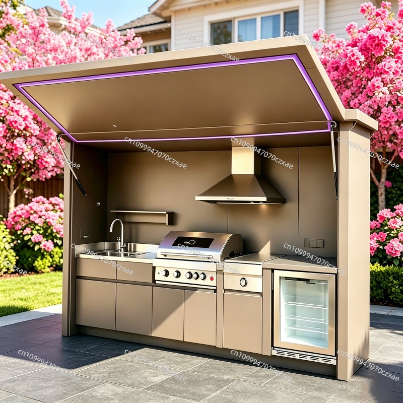 Heavy Equipment In Kitchen - 全天候型屋外キッチンユニット、フル調理設備完備、日常使用向け頑丈なガーデン屋外キッチンキャビネット