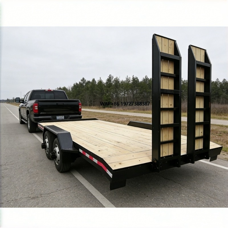 Heavy Equipment Hauling - タンデムアクスル木製デッキ装備トレーラー（頑丈なランプ付き）、車や建設機械の運搬用
