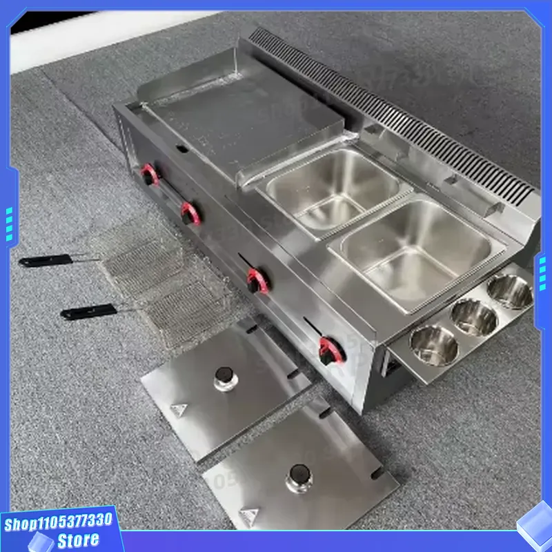 業務用ステンレス製ガス式フライパン。2つの溝が付いたフラット - Heavy Equipment In Kitchen のレビューと価格